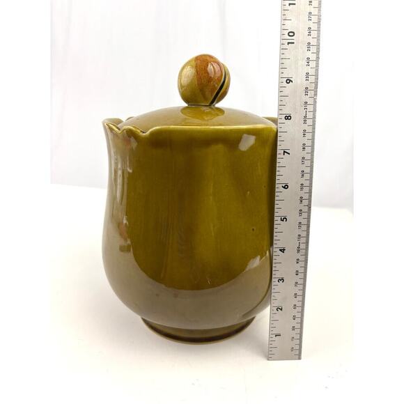 California Pottery Cookie Jar 2004 Mustard Yellow Embossed Fruit VTG Kitchen - Picture 2 of 16